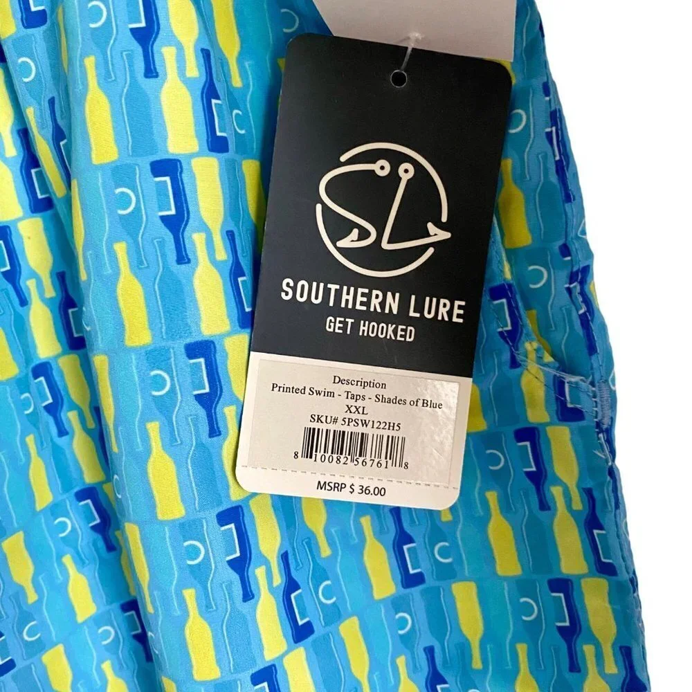 Southern Lure Get Hooked XL Men's Swim Trunks Pockets Bottle Print NEW NWT